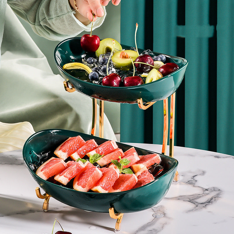Meetue Elegant Ceramic Serving Bowls Set with Tiered Metal Display Stand - Space-Saving Countertop Fruit, Snack, and Dessert Organizer (2-Tier & 3-Tier Ambidextrous Options)