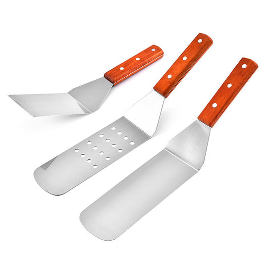 Meetue Premium Stainless Steel Kitchen Spatula with Natural Wood Handle - Heavy Duty Food-Grade Metal Turner for Flipping, Grilling, and Baking (Solid, Slotted, & Set Options Available)