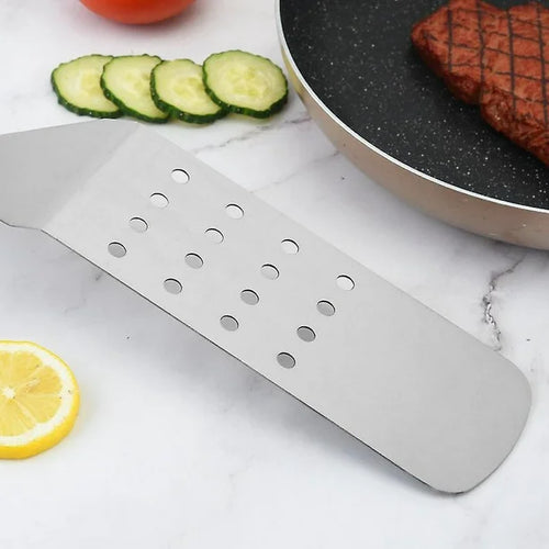 Meetue Premium Stainless Steel Kitchen Spatula with Natural Wood Handle - Heavy Duty Food-Grade Metal Turner for Flipping, Grilling, and Baking (Solid, Slotted, & Set Options Available)
