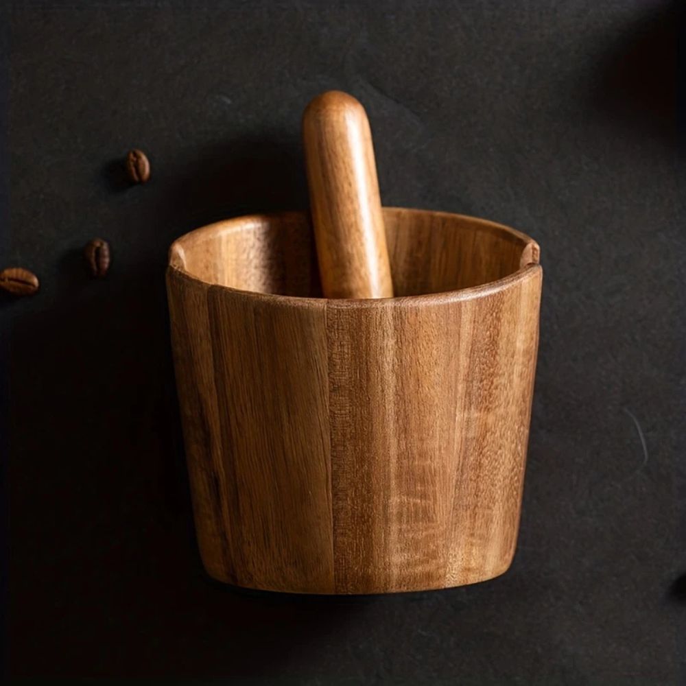 Meetue Venturo Premium Acacia Wood Espresso Knock Box - Solid Wood Coffee Grounds Dump Bin with Shock-Absorbing Knock Bar for Home Baristas (Single Pack)
